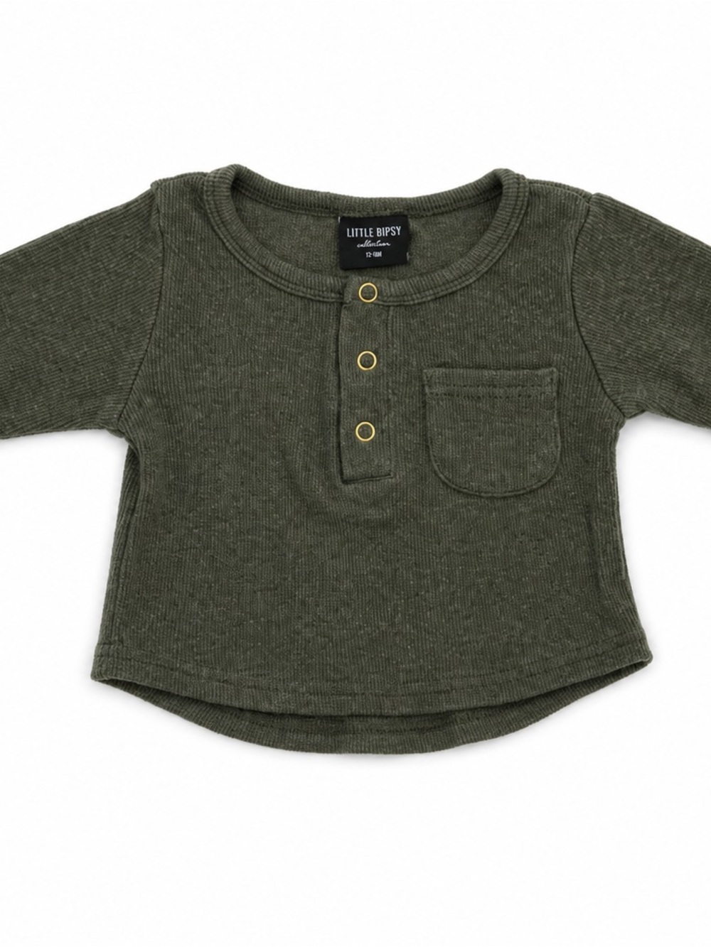 Little Bipsy Olive Thermal Henley Pocket Top 0-3M EUC